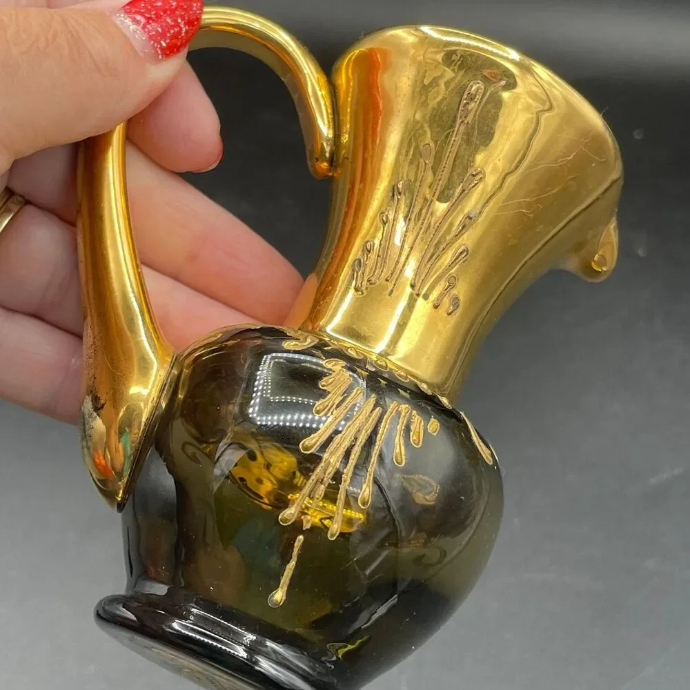 Vintage Jayimp Italian Imports Amber Gold Hand Painted Miniature Pitcher 4